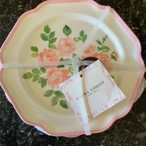 LAURA ASHLEY Melamine Pink Roses 8.5” Salad Plates SET OF 4 NEW Shabby Chic